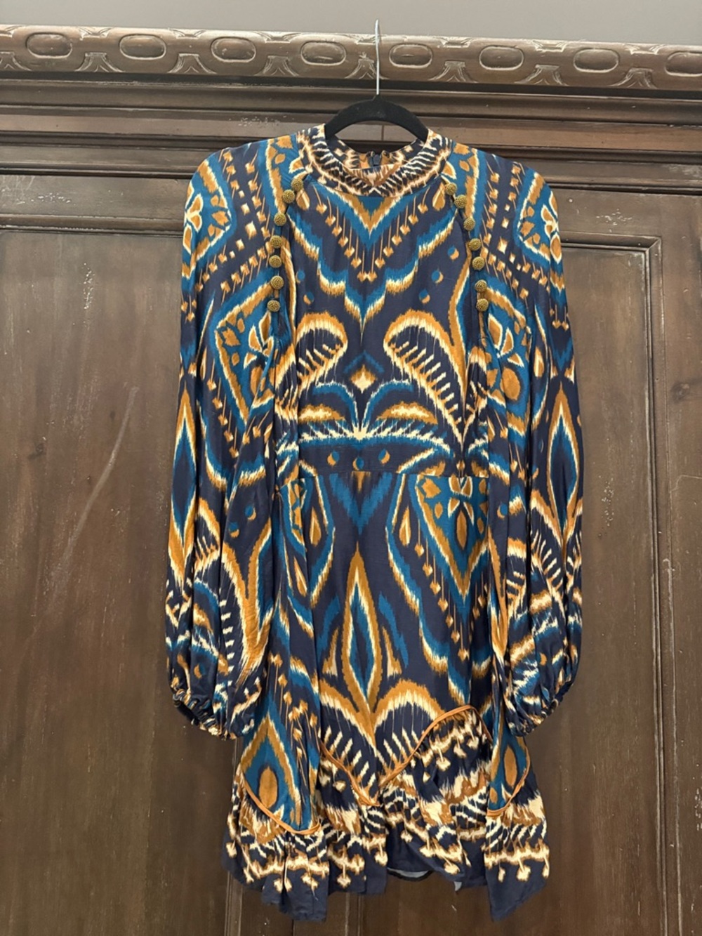 FARM Rio Navy Blue and Mustard Printed Mini Dress